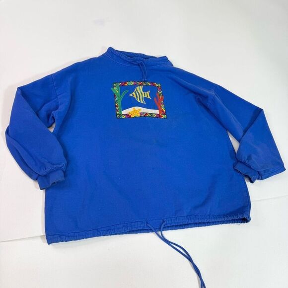 Vintage WEK A Touch of Calico Sweatshirt Women L / XL Blue Long Sleeve  Pullover - Picture 1 of 9
